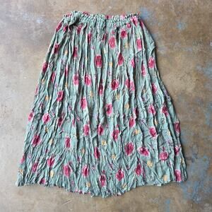 Vintage 90s Broomstick Midi Skirt One Size Green Floral Whimsygoth Fairy Peasant